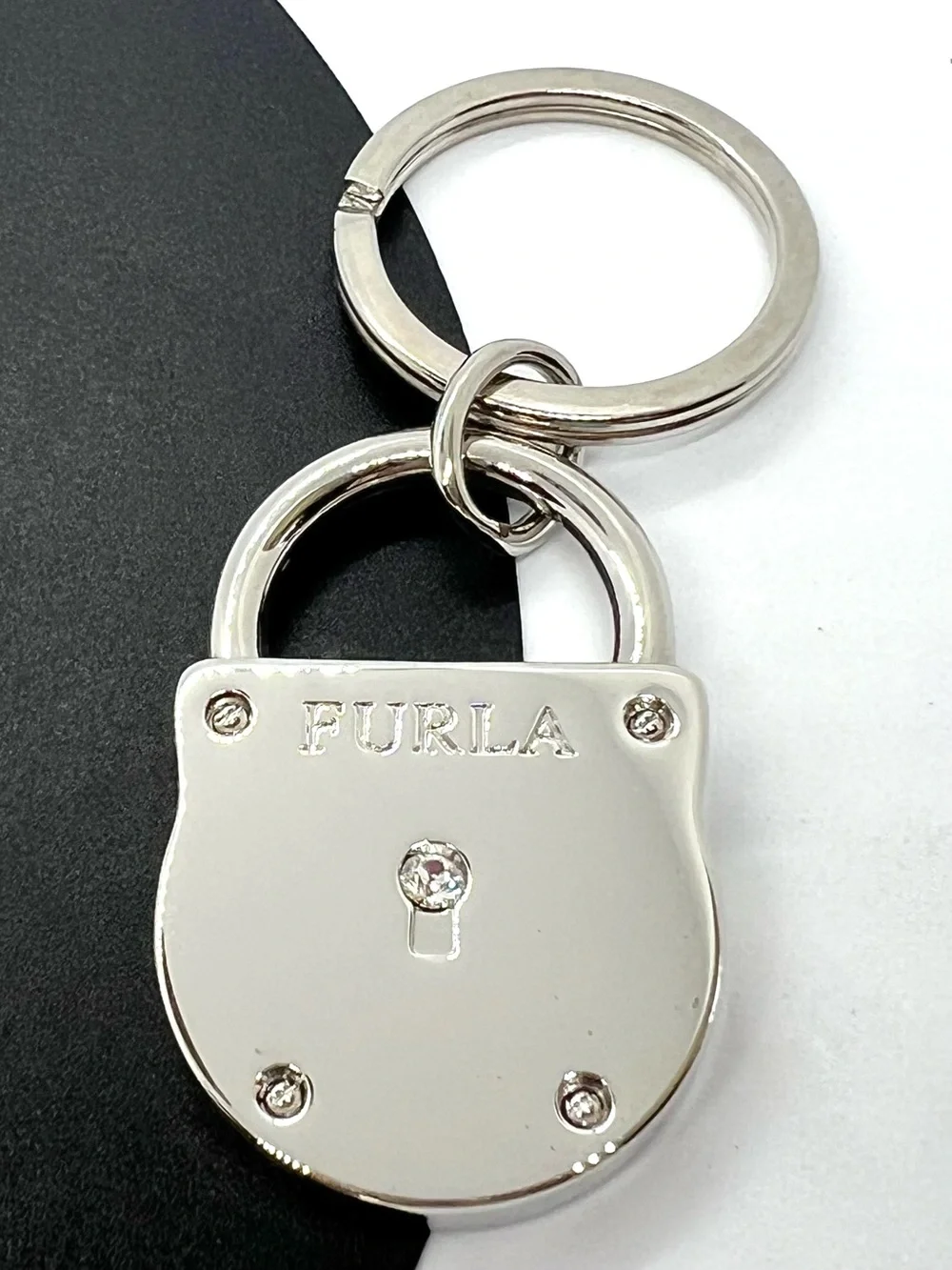 Furla 30th Anniversary 2007 Padlock Crystal Silver Tone Keychain Bag Charm